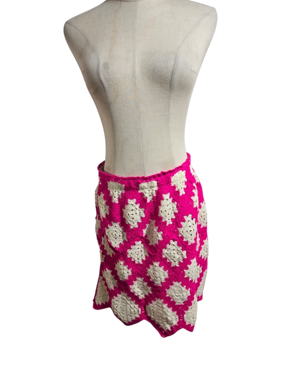 India Boutique Hot Pink and Cream Crochet Festival Mini Skirt